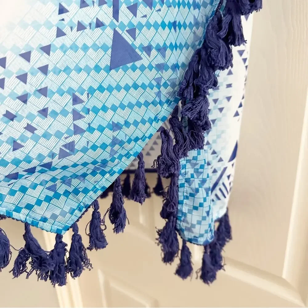 Cupshe NEW Blue White Geometric Print Boho Trim Swimsuit Bathing Suit Cover Up